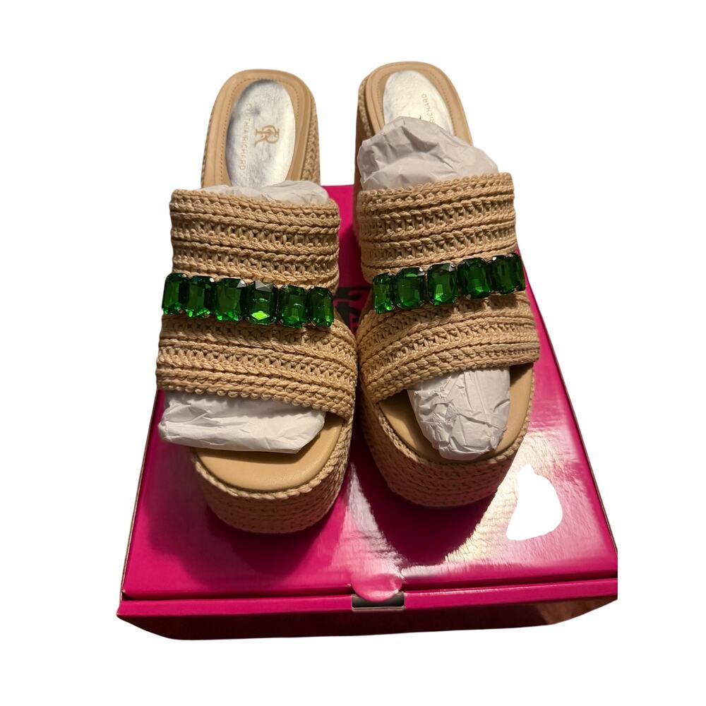 Cynthia Richard raffia chunky platform jeweled sandal size 39 NEW